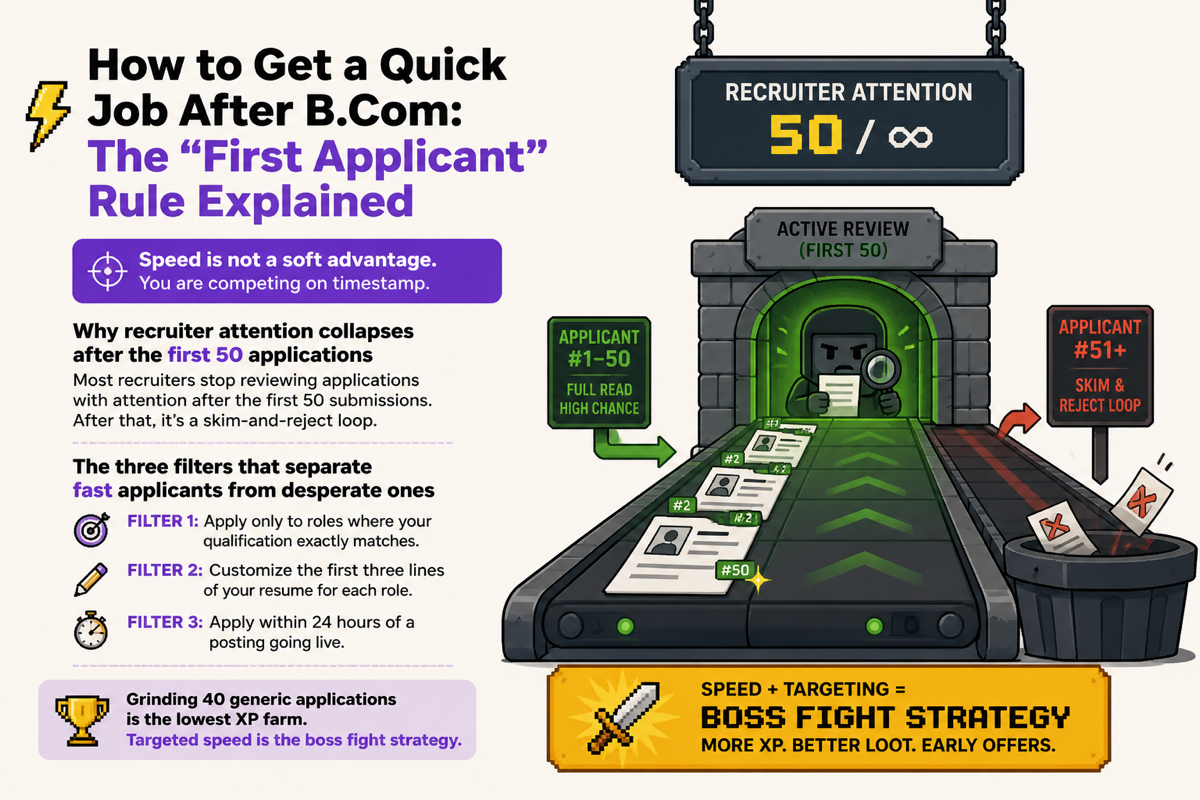 Illustration for How to Get a Quick Job After B.Com: The "First Applicant" Rule Explained